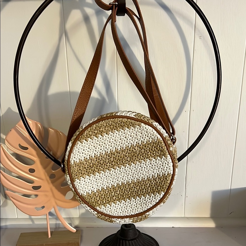 Jewell by Thirty One Tan and White Striped Crossbody Bag